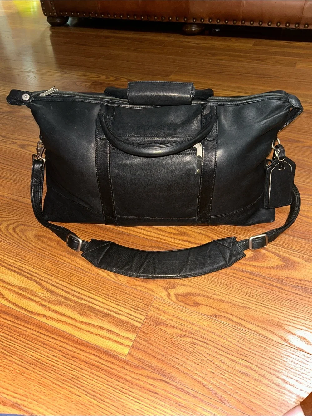 Canyon Outdoors Leather Good Black Soft Leather Weekender XL Duffle Bag - Men